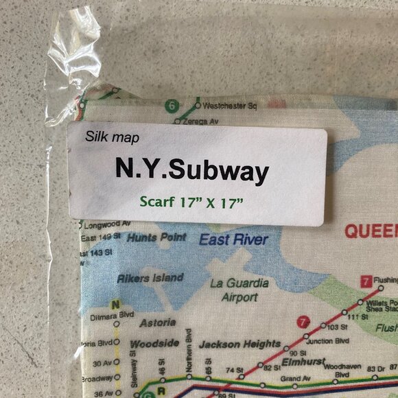 NYC Subway Map Scarf Silk 17 x 17 Inches NWOT - Picture 2 of 7